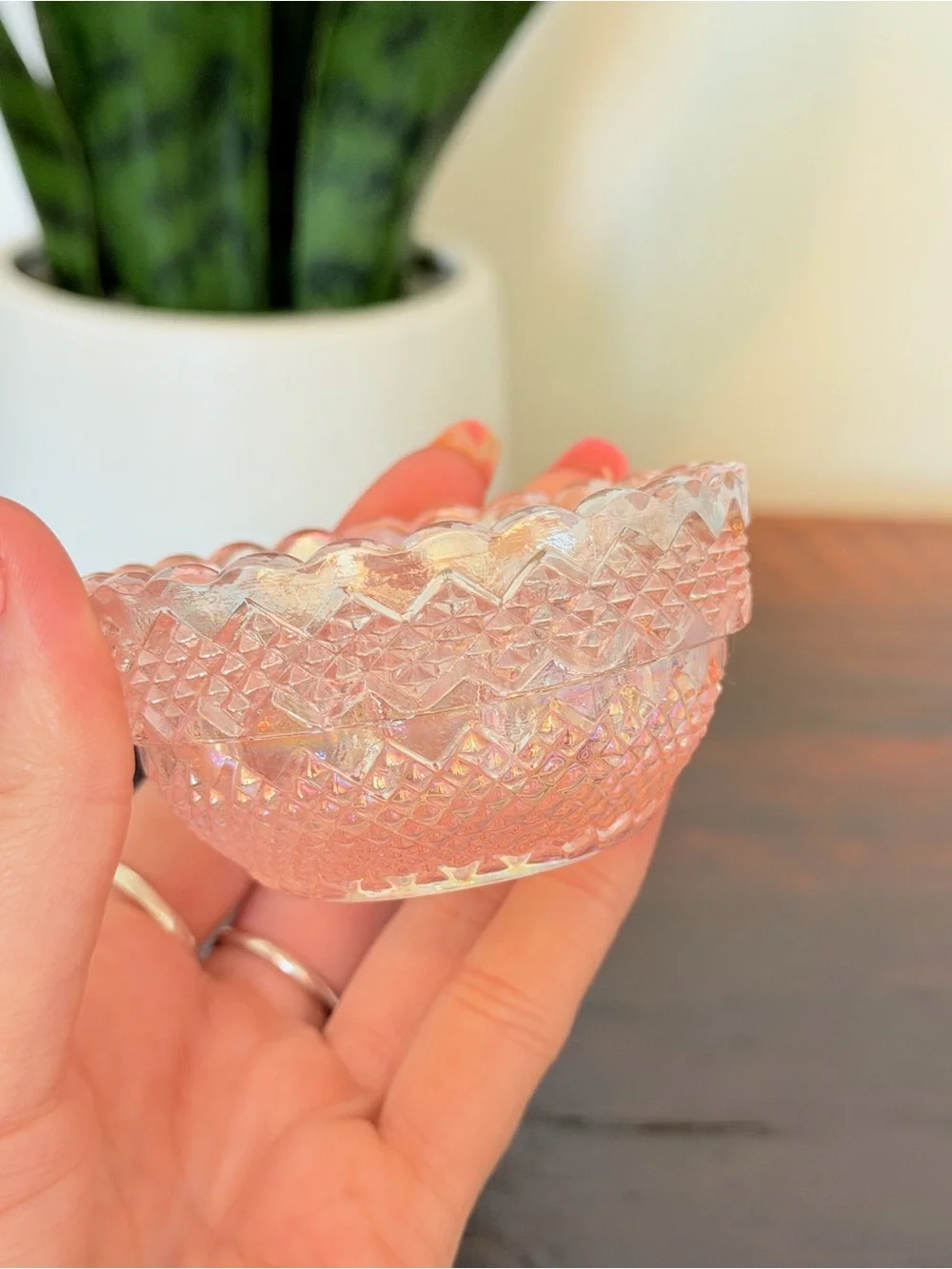 Vintage Salt Dip Pink Iridescent Glass by Mosser